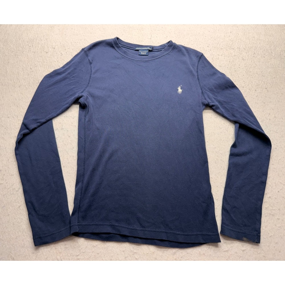 Ralph Lauren Sport Womens Navy Blue Cotton Long Sleeve Pony Logo Tee Shirt M